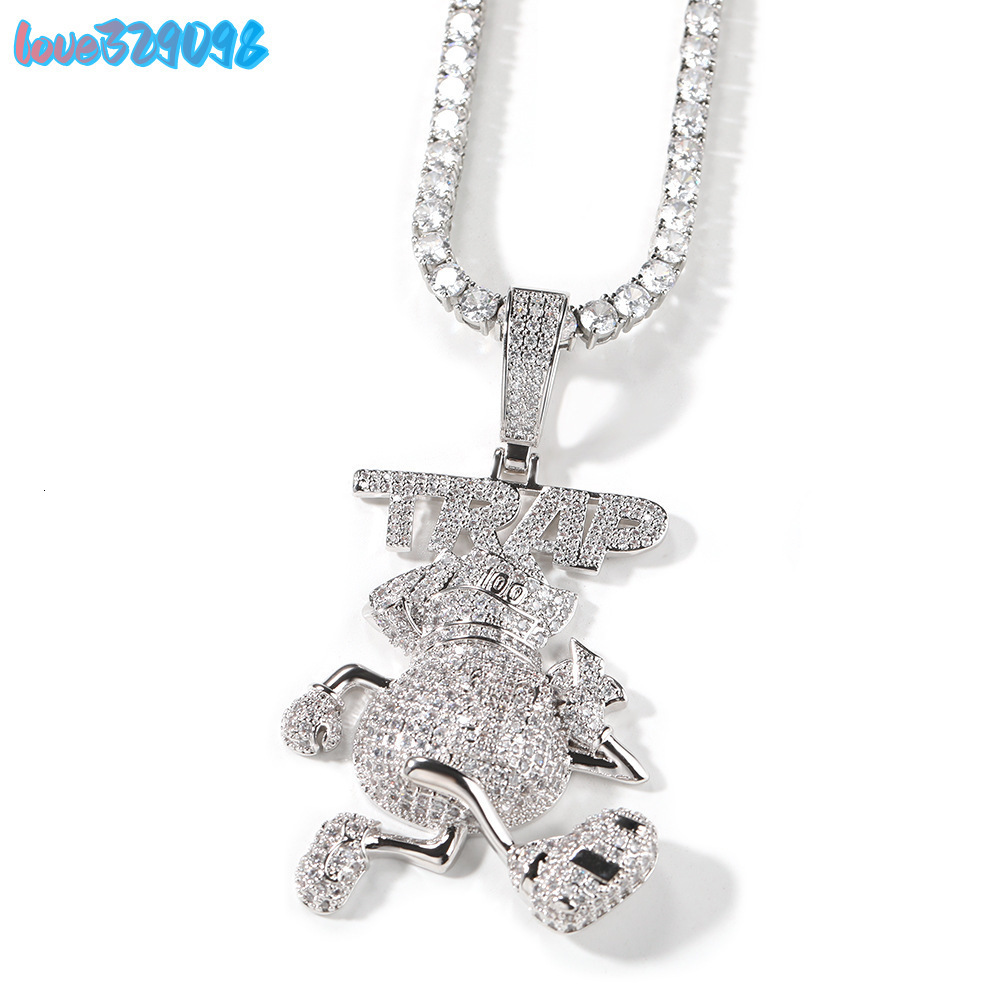 New Trendy Bling Hip Hop Iced Out Jewelry TRAP Full Diamond Wallet Pendant Gold Silver Cartoon Pendant Necklace