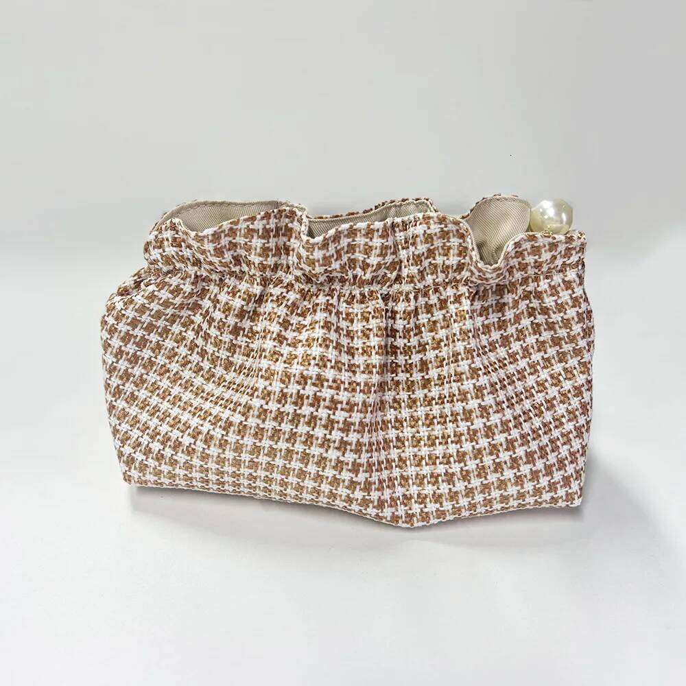 Lattice Makeup with Bowknot High-end Zipper Handbag Skin Care Product Small Women Travel Storage Bag XJ260310