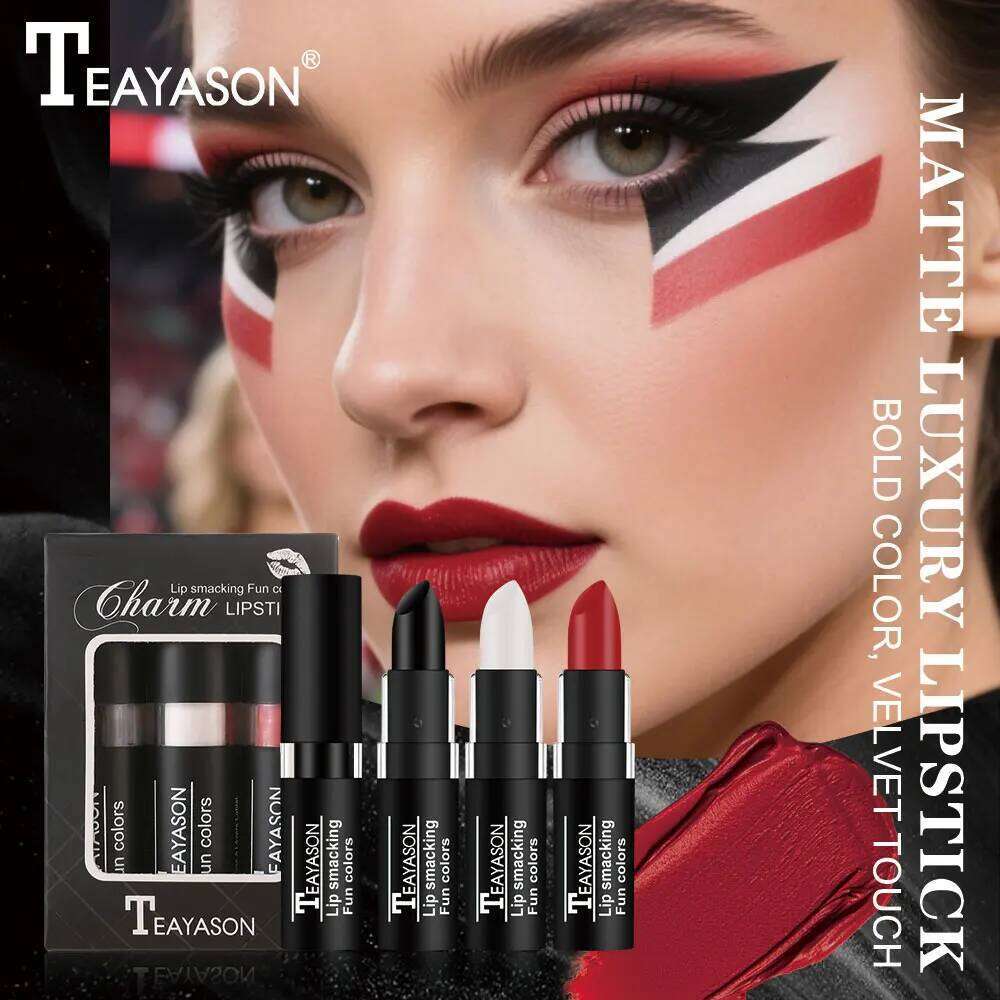 Three Velvet Matte Whitening Long-Lasting Non-Drying Black White Red Waterproof Sweat-Proof European and American Style Lipstick Set Z260310