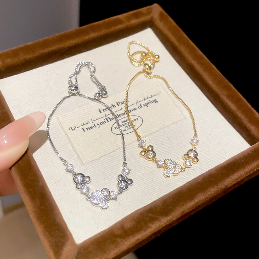 18k real gold plated zircon Mickey Mouse bracelet, cartoon cute, light luxury, stylish design, niche jewelry - view 8