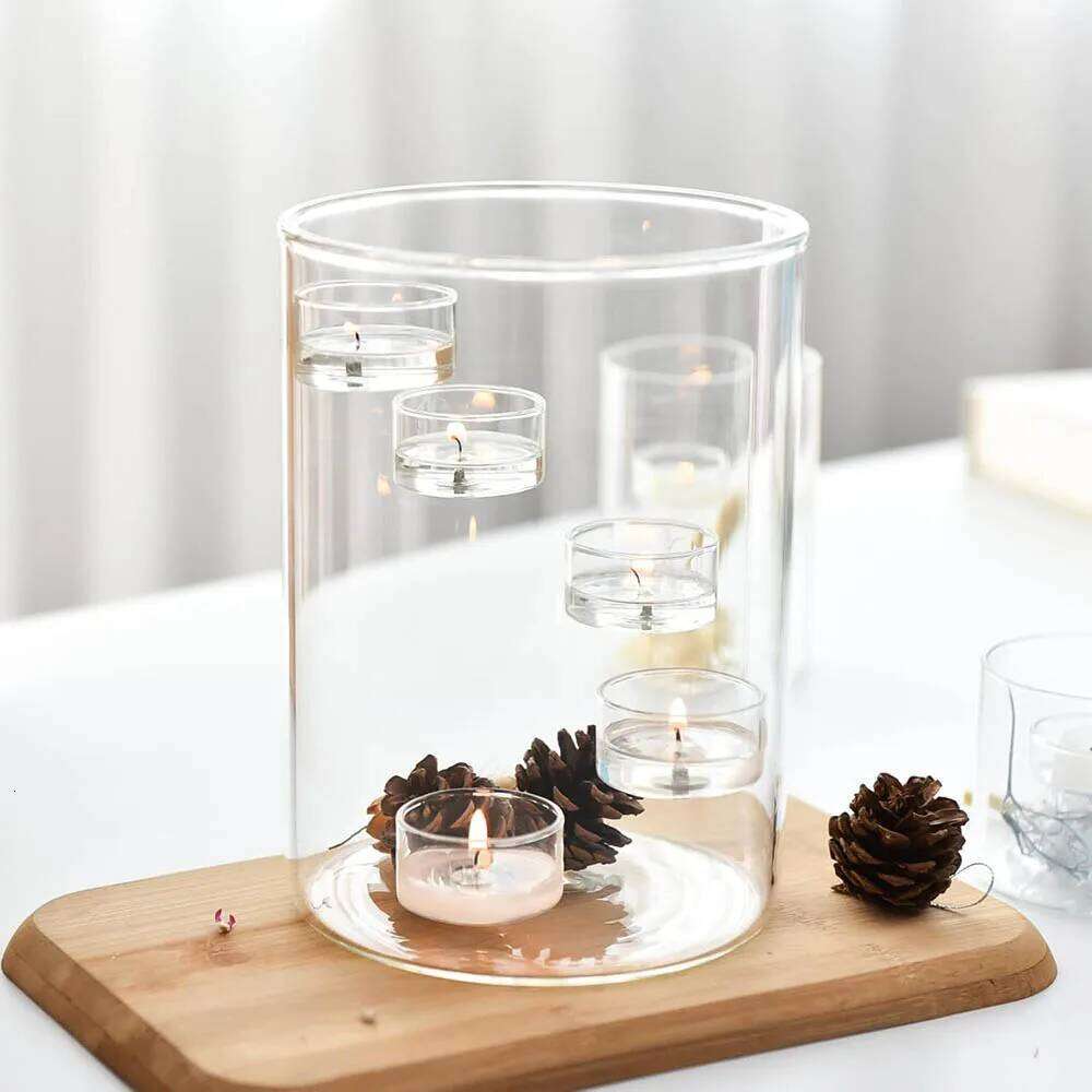 Glass Hurricane Tea Light,Clear Cylinder Pillar Candle Holder for Wedding Parties Table Centerpiece Decoration H260310