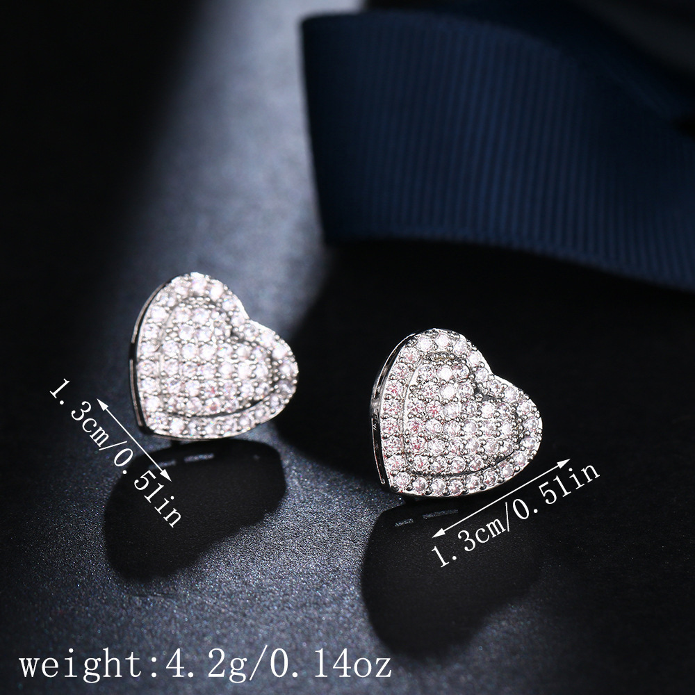 Best-selling OL fashion earrings copper inlaid with zircon heart-shaped stud earrings full of diamonds simple and stylish womens earrings 241119wtt