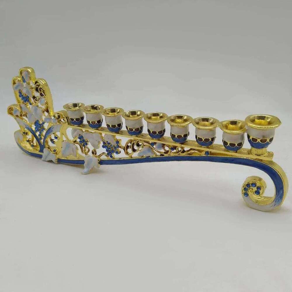 Gold Blue 9 Branch Holder for Hanukkah Menorah Candelabrum Candle Stand Christmas Party Wedding Home Decor Candlesticks H260310