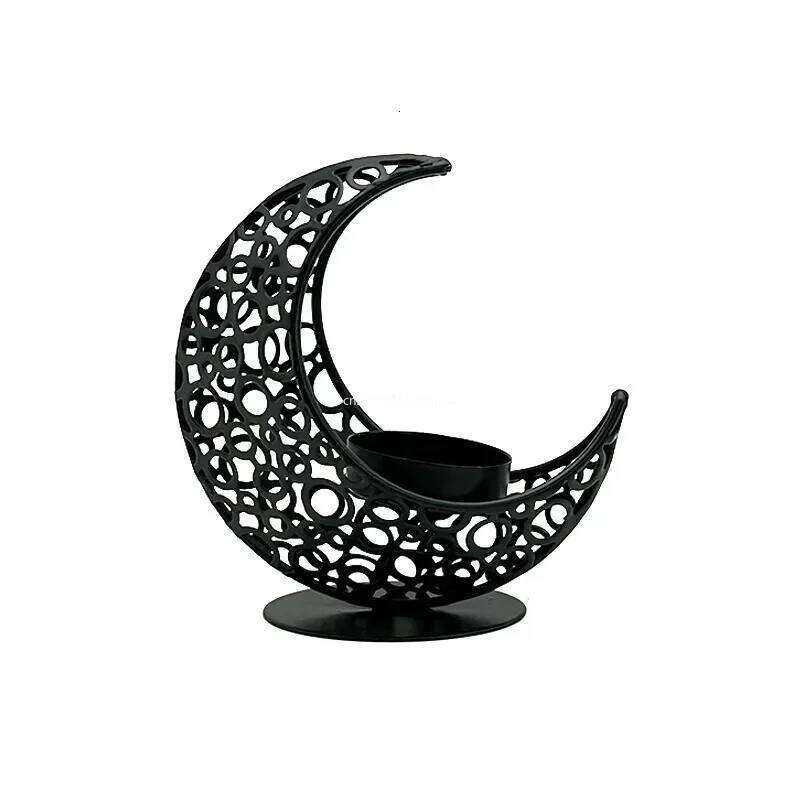 11.2CM Light Luxury Crescent Star Moon Black Gold Metal Holder Modern Romantic Wedding Christmas Candle Cup H260310