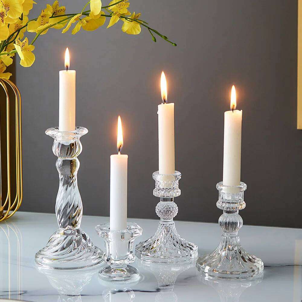 Novelty Glass Candles Holder Nordic Decor Candlestick Romantic Candle Stand Desk Accessories Wedding Centerpieces Ornament Gifts H260310
