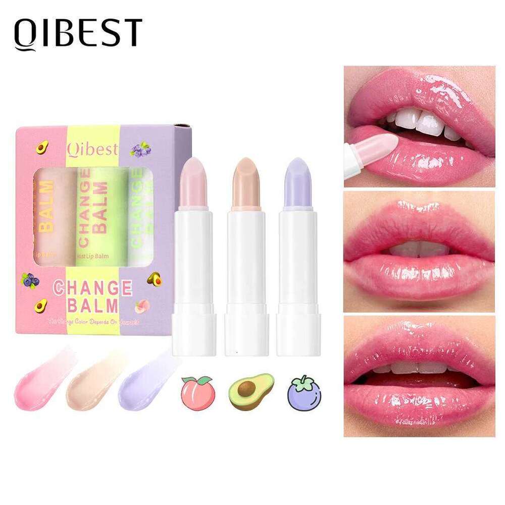QIBEST 3 PCS Color Changing Balm Sets Tinted Lipstick Moisturizing Lasting Stain Nourishing Repair Lip Care Cosmetics Z260310