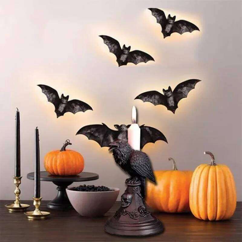Gothic Crow Candle Holder Retro Black Owl Candlestick Sculpture Craft Halloween Statue Fun Atmosphere Home Decoration H260310
