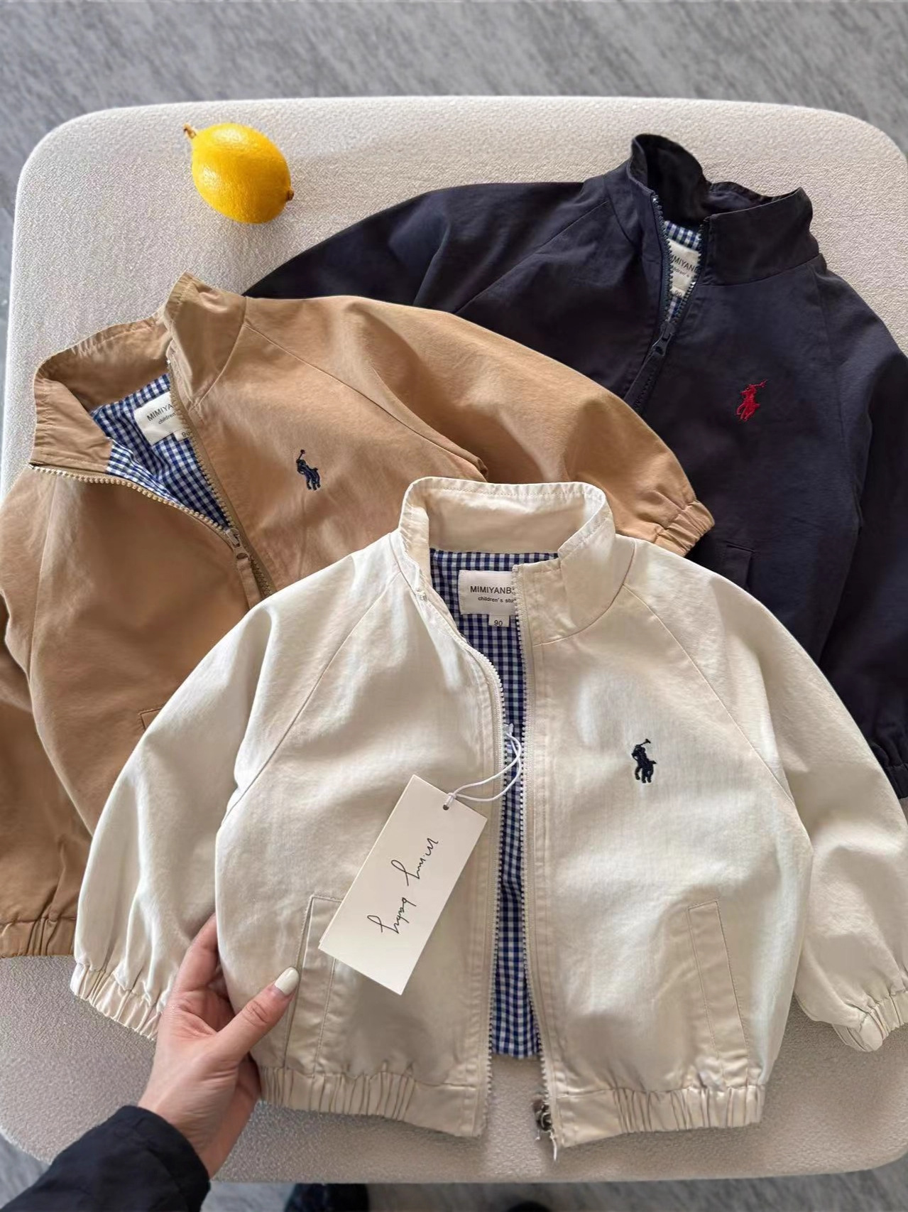 New free shipping designer jackets for kids jackets beige khaki navy blue Fashionable and versatile outdoor casual embroidered jacket