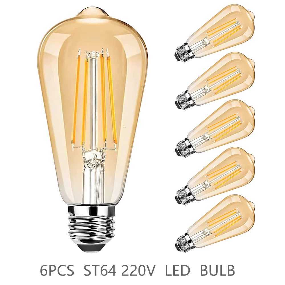 ST64 LED Bulb 6-Pack 4W/6W/8W Edison Retro Vintage Light Bulb - E27 Screw Base 220V 2700K Warm White Energy Saving H260310
