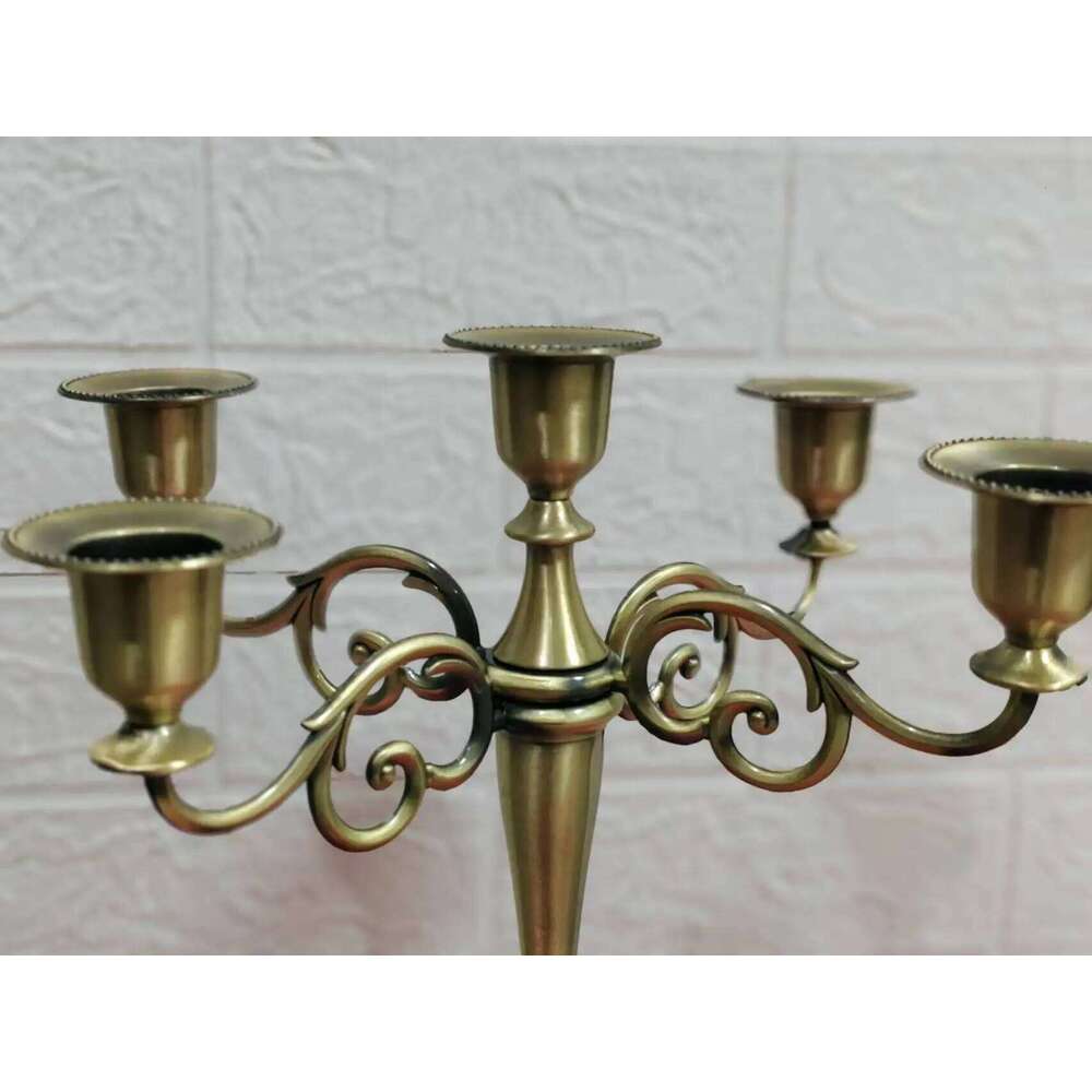 Hot Silver/Gold/Bronze/Black 5-Arms Metal Pillar Candle Holders Candlestick Wedding Decoration Stand Home Decor Candelabra H260310