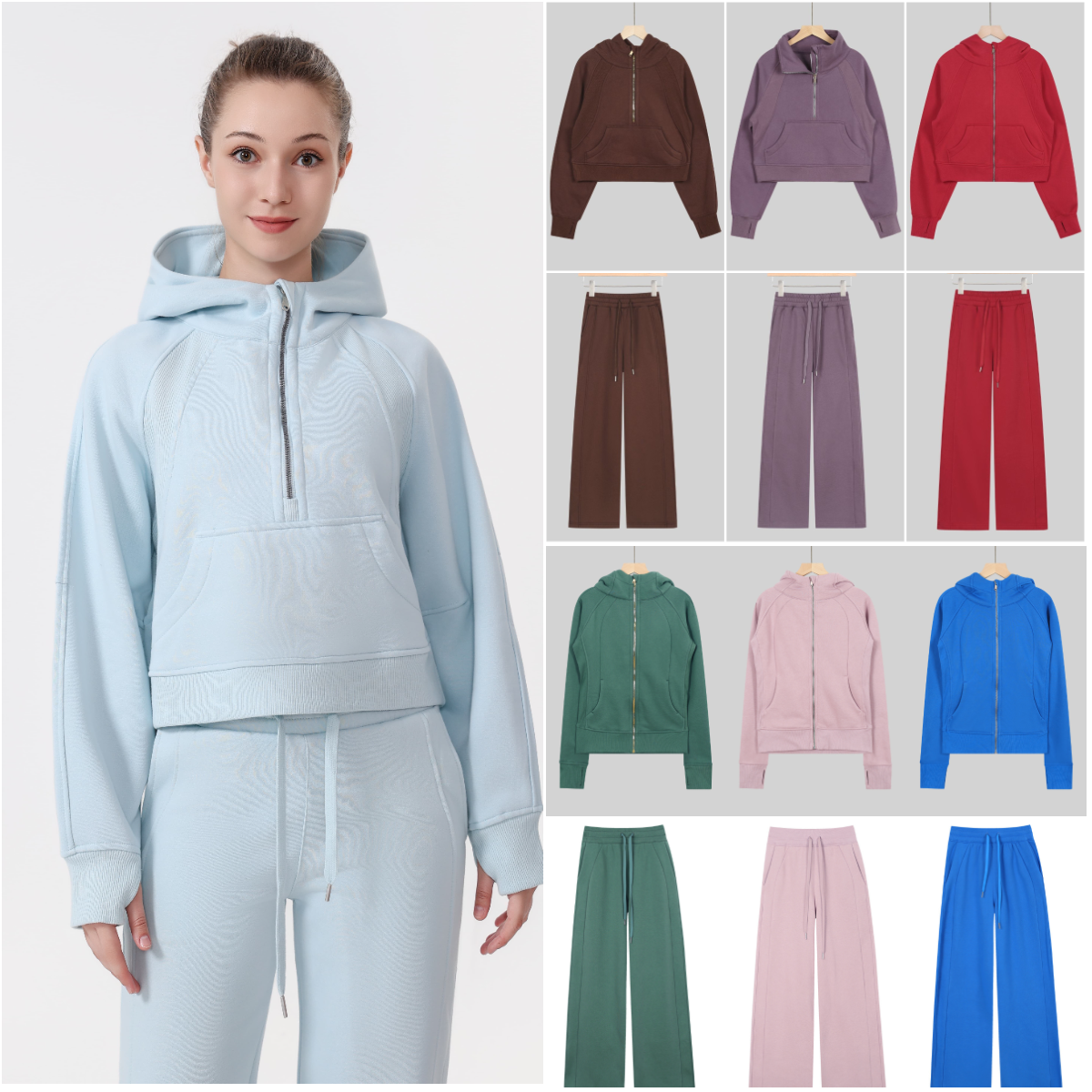 Yoga Hoodie Set Women's sets tracksuit Gold zipper jacket Straight leg pants Half-Zip Sweatshirt with Loosely Fitted Long Sleeves Fitness running Casual sweatshirt
