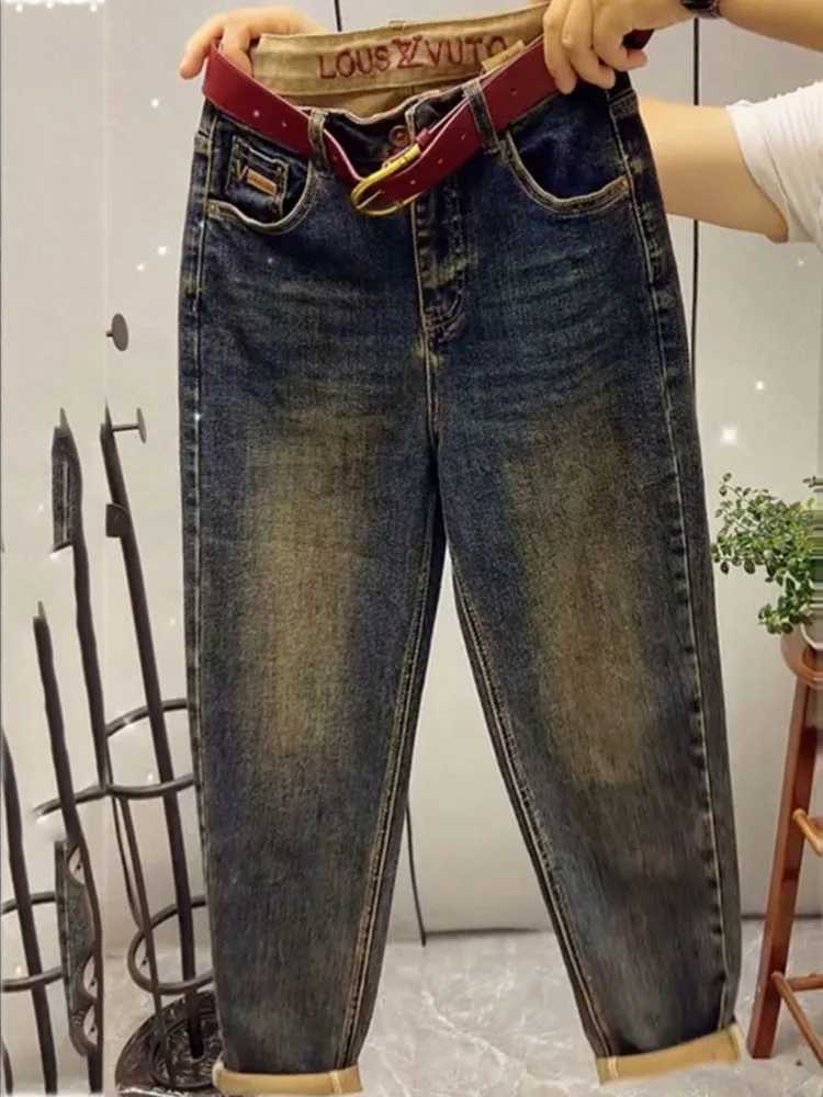 NEW Spring Autumn High Waist Straight Jeans Loose Fit Stretch Haren Denim Pants Ladies Ankle-Length Jeans Pants 2024T260310