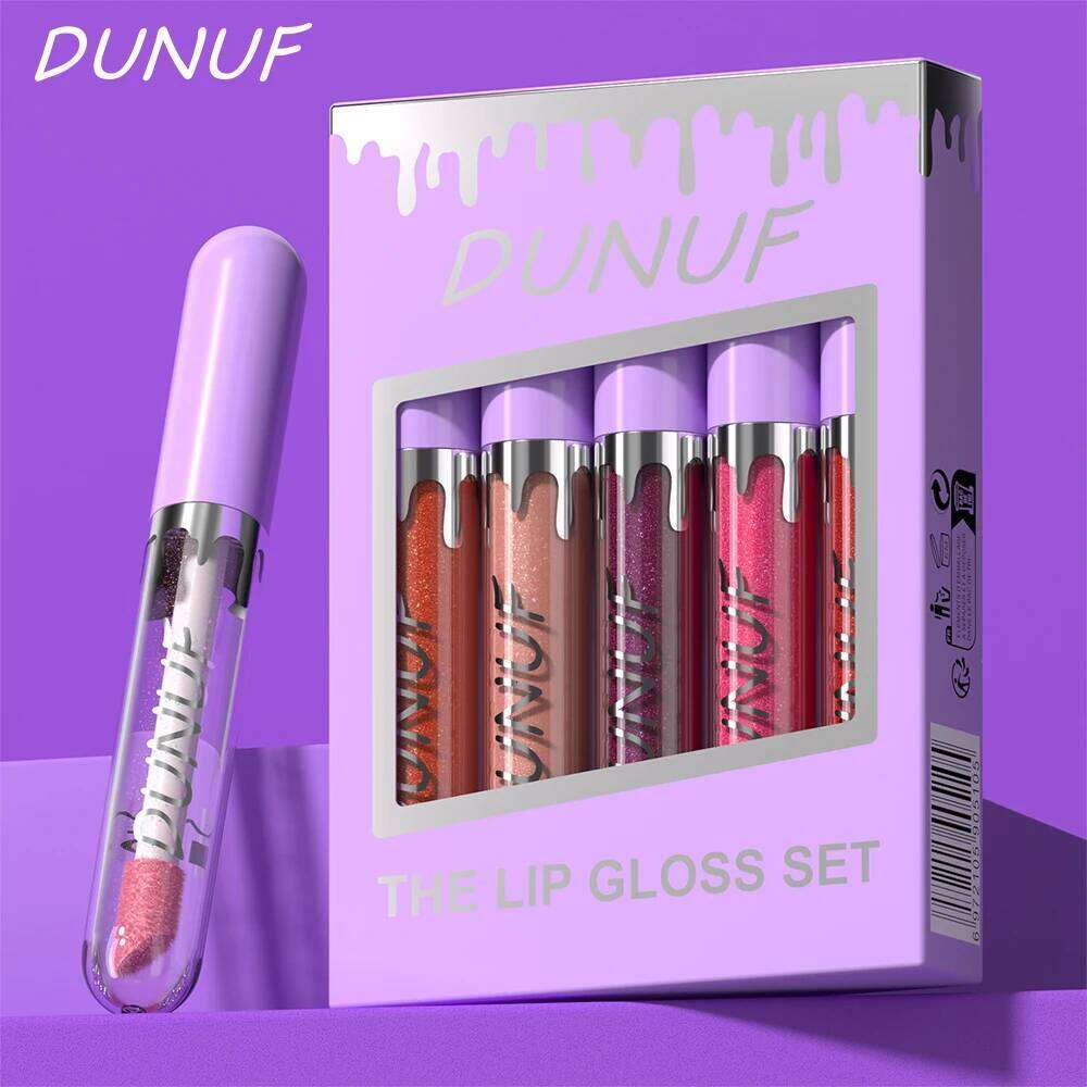 DUNUF 5 Sets Pearl Moisturizing Lip Gloss Easy Color Lipstick Z260310