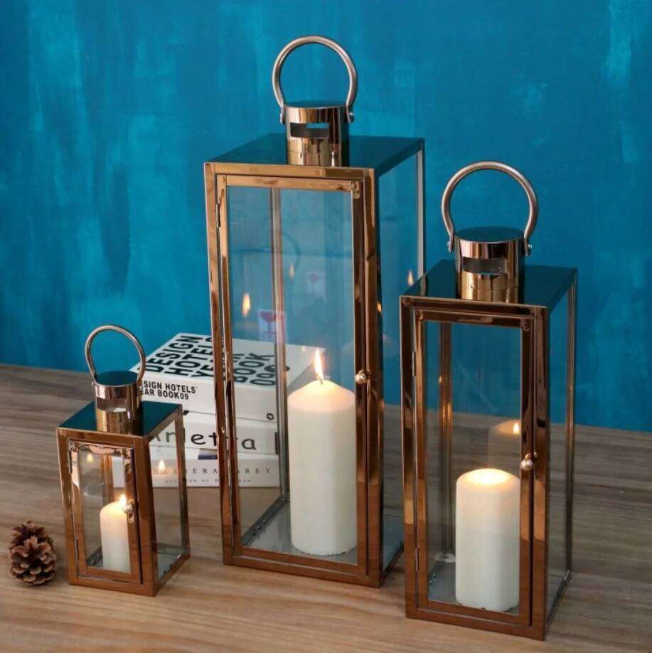 3pcs/set INS Style Home Decoration Stainless Steel Gold Wedding Holder Rosegold Glass Jar Black Candle Craft H260310