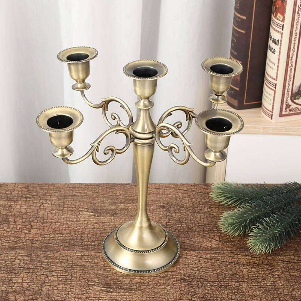 Christmas Table Decoration 3/5 Arms European Candlestick Electroplated Vintage Candle Holder Metal Alloy Retro Candelabrum Hotel H260310