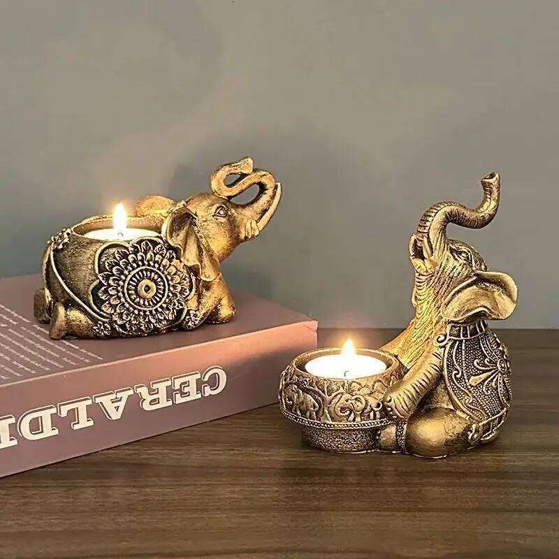 Animal Elephant Trunks Up Sculpture Tealight Holder Decorative Small Candle Stick Holders Good Lucky Gifts H260310