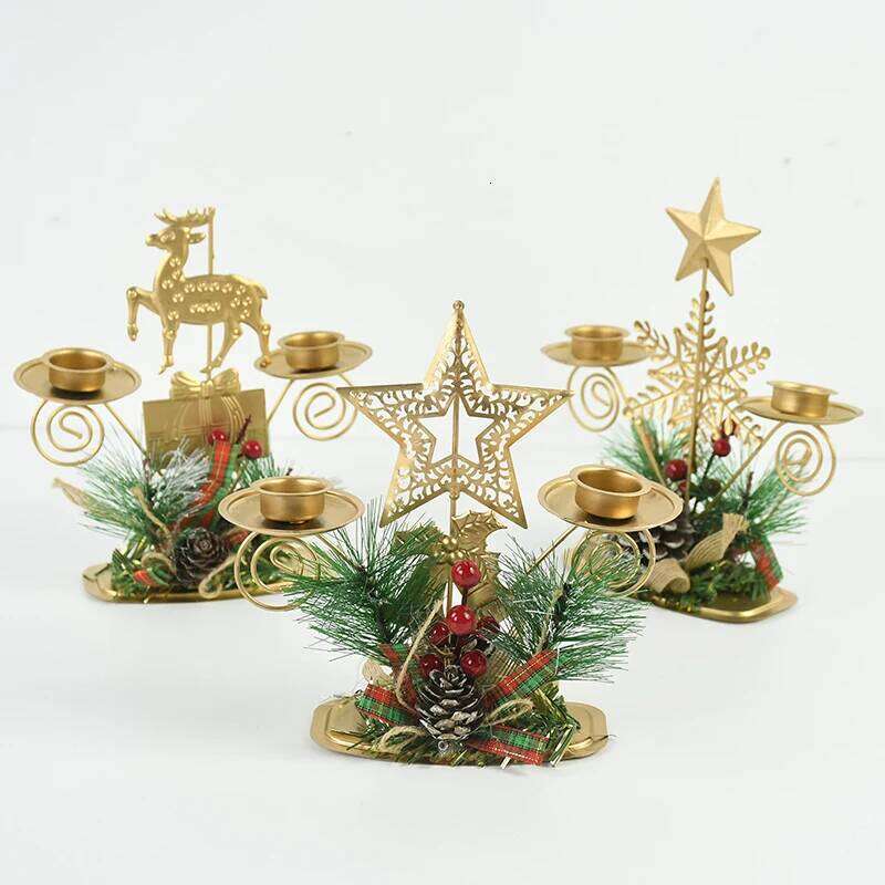 Christmas Santa Claus Candlestick Star Xmas Tree Elk Snowflake Metal Candle Holder For Home Desktop Ornament Navidad 2023 Gifts H260310