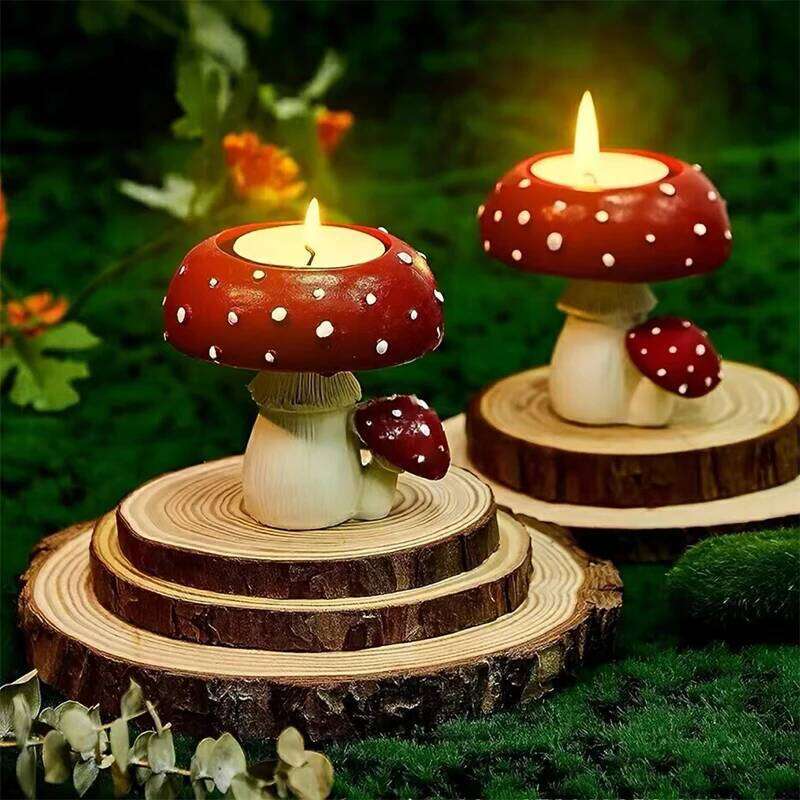 Enchanted Mushroom Candle Holder,Hand-Painted Resin Decor,Candlestick Base,Whimsical TableCenterpiece for Bedroom and LivingRoom H260310