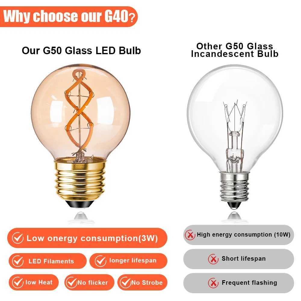 4PCS Dimmable Led Bulb E27 Globe Edison Light Bulbs G165 G50 3W Amber Glass Mini Ball Lamps 2200K Vintage Spiral Filament Bulbs H260310