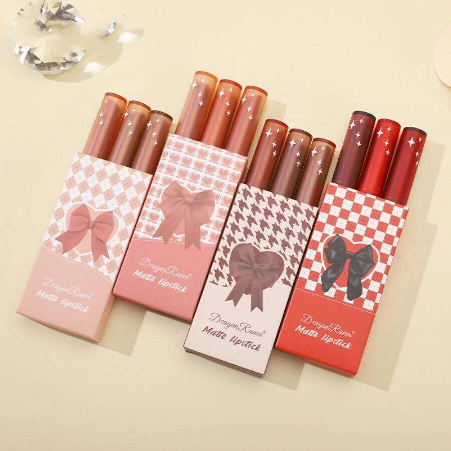 Three-Piece Glaze Set, Velvet Long-Lasting, Brightening and Complexion-Enhancing Lipstick, Versatile Matte, Non-Fading, Non-Stick Cup Lip Gloss Z26031