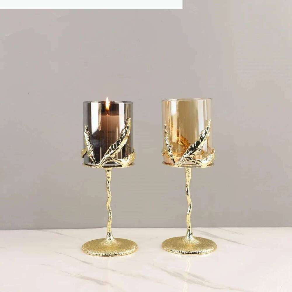 Metal Candelabrum Candlestick Glass Leaf Candle Candelabros Wedding Decoration H260310