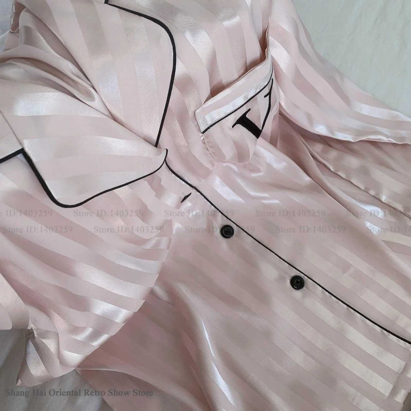Spring Summer Female Pajamas Set Lingerie Silky Satin Sleepwear Long Sleeve Pijamas Suit Loose Casual Home Clothes LoungewearT260310