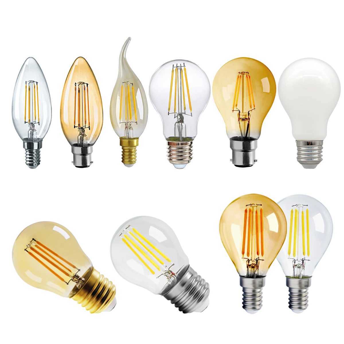 4PCS LED Retro Edison Light Bulb A60 G45 ST64 G80 G95 G125 E27 E14 B22 220V Vintage Ampoule Incandescent Edison Filament Lamp H260310