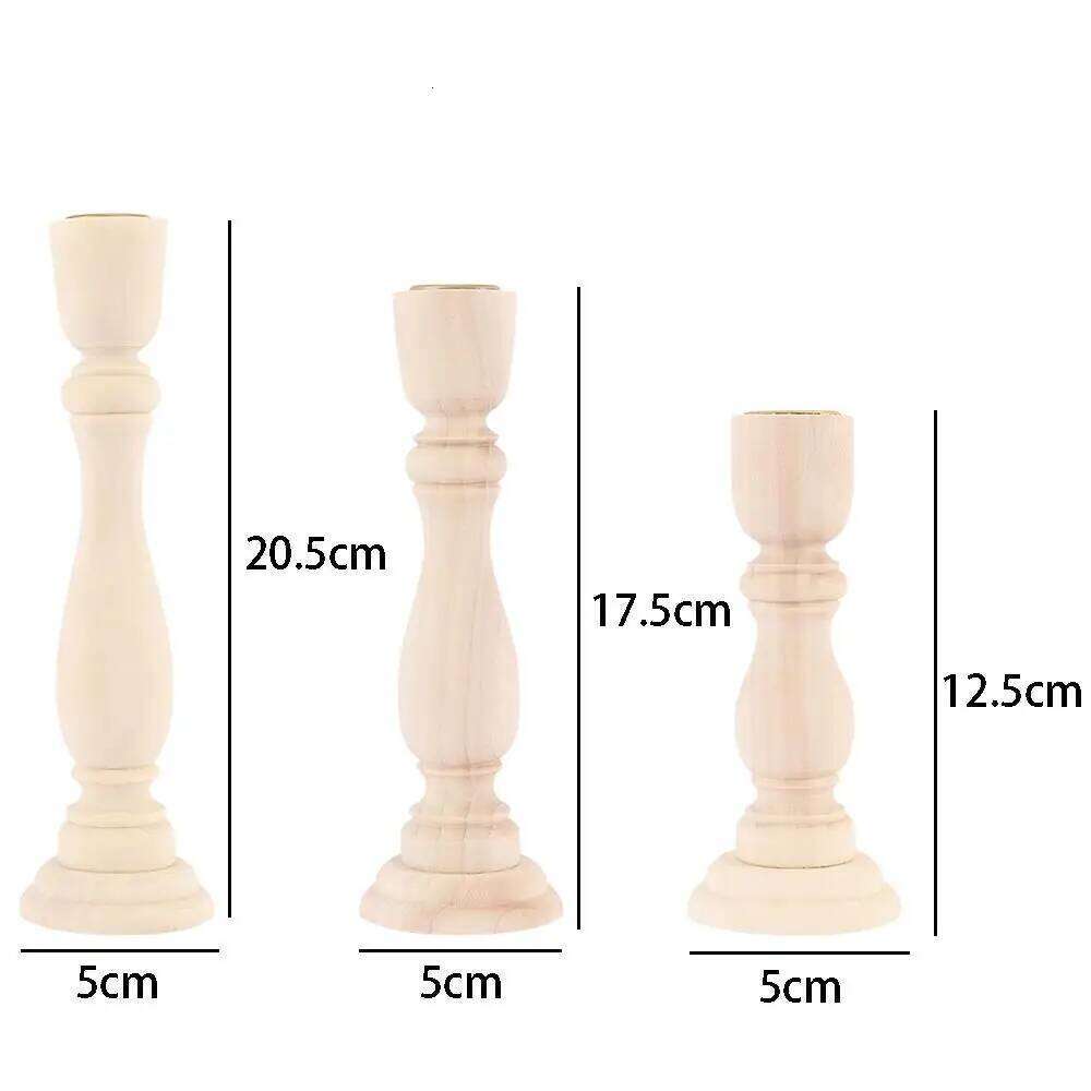1 PCS Classic Candlestick Vintage Unpainted Holder Simple Retro Wooden Pillar Candle Stand H260310