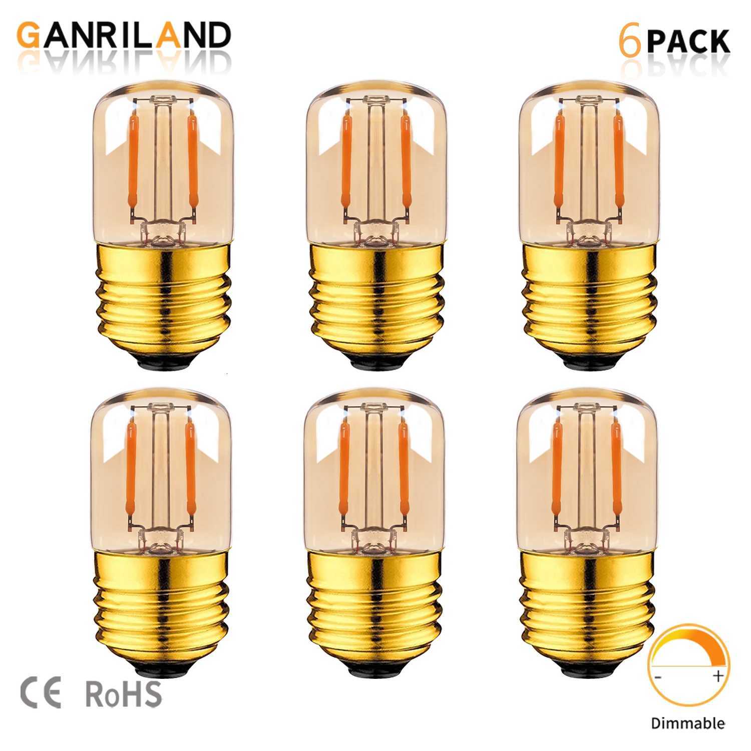 GANRILAND E27 Tubular Led Light Bulbs Gold Tint Warm White 2200K Low Watt 1W 110V 220V Dimmable Indoor Decor Vintage Small Bulb H260310