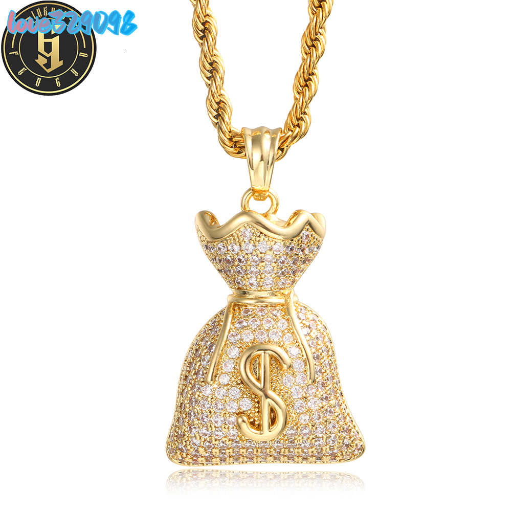 Factory Wholesale 18K Gold S925 Diamond Iced Out Dollar Sign Pendant Necklace Fashion MoissaniteVVS Money Purse Pendant
