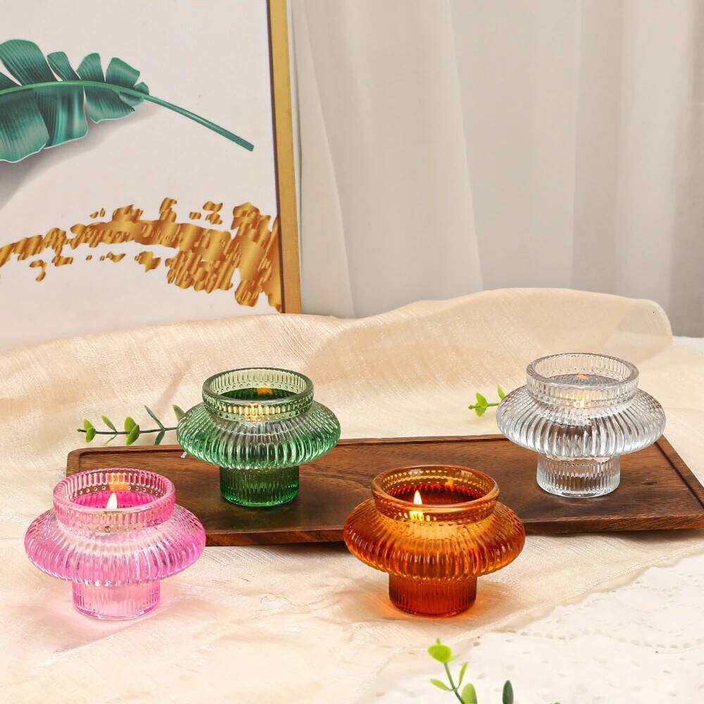 Colorful European Vertical Pattern Candle Holder Lantern Candlesticks Home Decor Wedding Party Table Centerpiece Decoration H260310