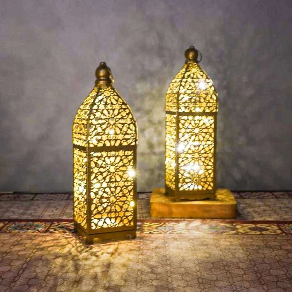 1PC Metal Vintage Decorative Light Morocco LED Hollow Wind Lamp Home Tabletop Atmosphere Lantern Crafts Decoration, Festive Deco H260310