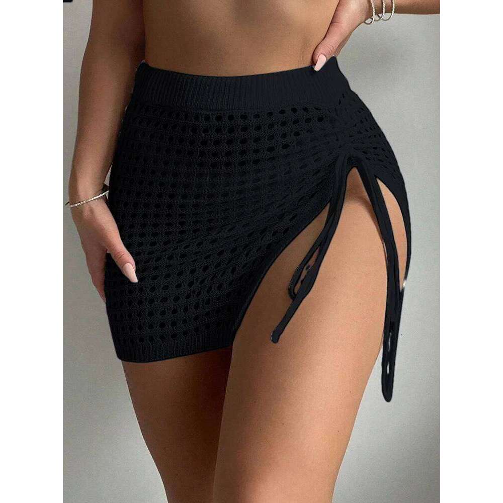 Elegant Beach Sweater Set with Hollow Bikini Mask Knitted Short Skirt for Women Sexy Poolside Festival Fashion XJ260309