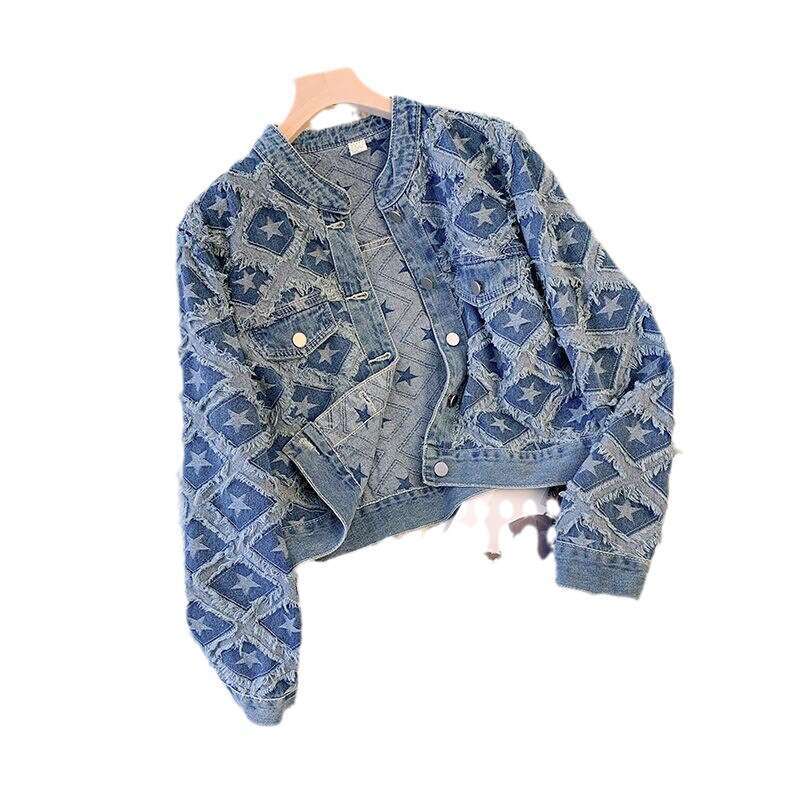 European heavy industry denim jacket for women's spring and autumn 2025 new style loose and versatile fashionable short jacket top MAKOUFEI