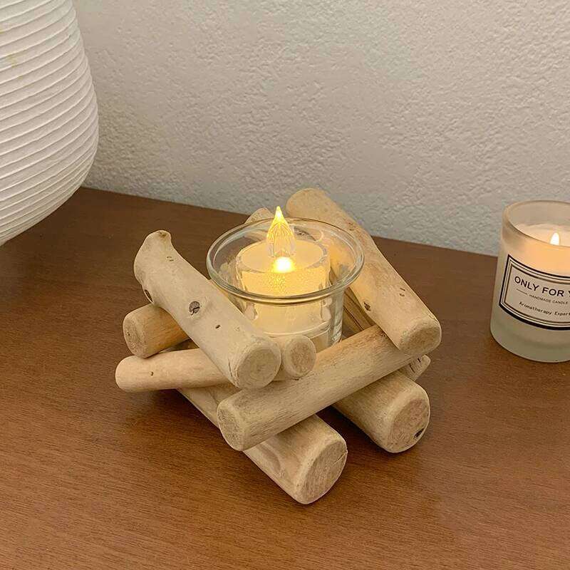 Minimalist Natural Wood Driftwood Candle Holder Rustic Glass Creative Ornament Photography Prop Home Wooden Desktop Decoration H260310