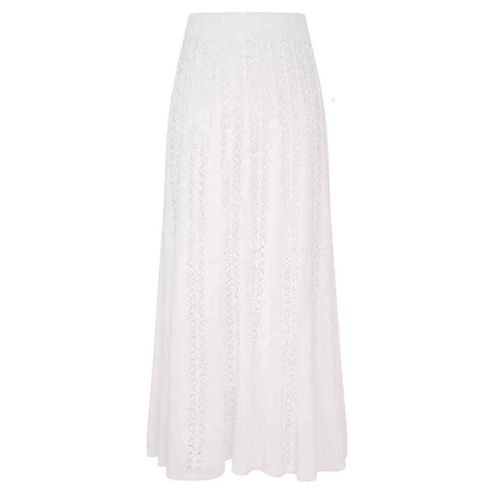2026 Celebrity Same Style Simple White Elegant Lady Hollow Sleeveless Knitted Tank Top Long Skirt Set