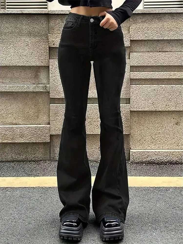 2025 Women Chic High Waist Flare Jeans Lady New Slim Fit Bootcut Cheap Denim Pants Fashion Pure Black Bell Bottoms Trousers M260317