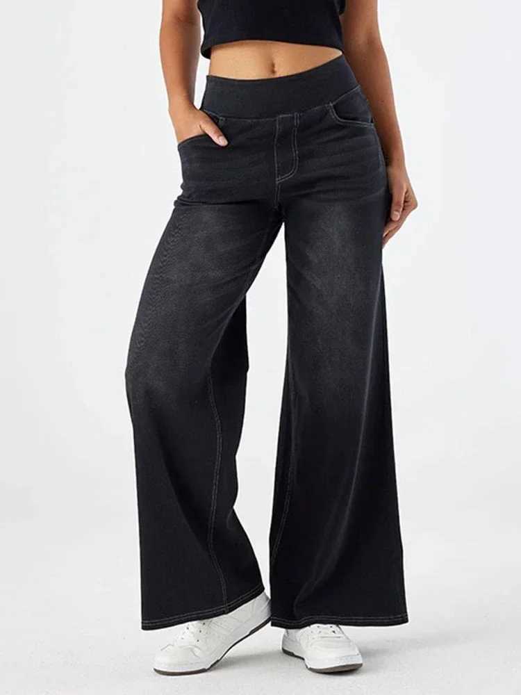 Women Jeans Denim Pant Wide Leg Long Pants Y2k Streetwear Elastic Waist Straight Trousers Elegant Mom Jeans Temperament Casual M260310