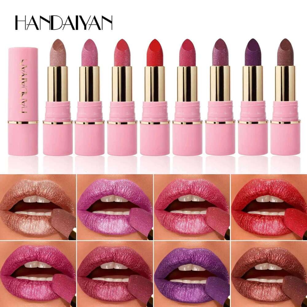 8 Colors Glitter Diamond Lipstick Long Lasting Metallic Purple Pearlescent Pink Brown Sparkle Makeup Cosmetic Waterproof Z260310