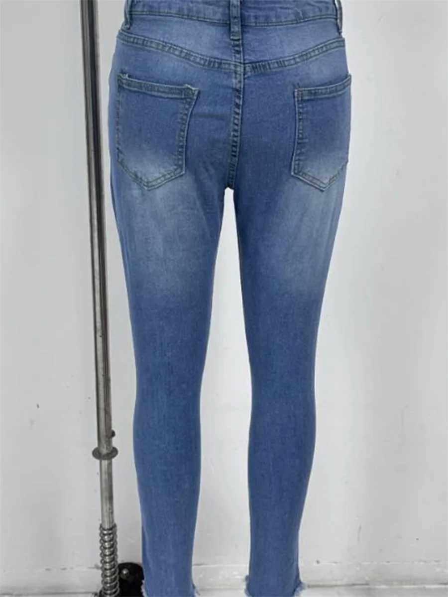 Ladies High Waist Skinny Jeans Stretch Ripped Denim Pants Distressed Cropped Trousers Casual Streetwear Fashion M260310