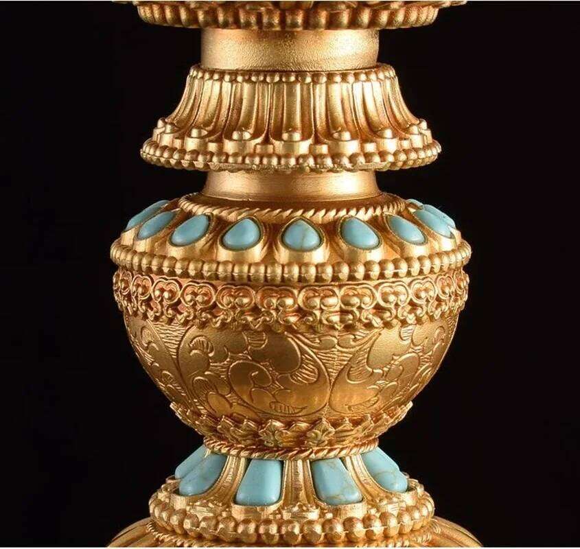 Tibetan Brass Candle Lamp Handicraft Embossed Inlaid Gem Tantric Candlestick Buddhist Wedding Altars Indoor Desktop Decoration H260310