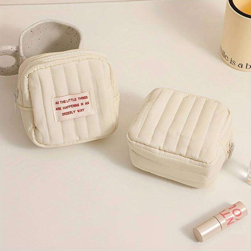 Korean Mini Cute Square Cosmetic Bag, Multifunctional Portable Coin Purse Card Lipstick Sanitary Napkin Storage Small Zipper Bag XJ260310
