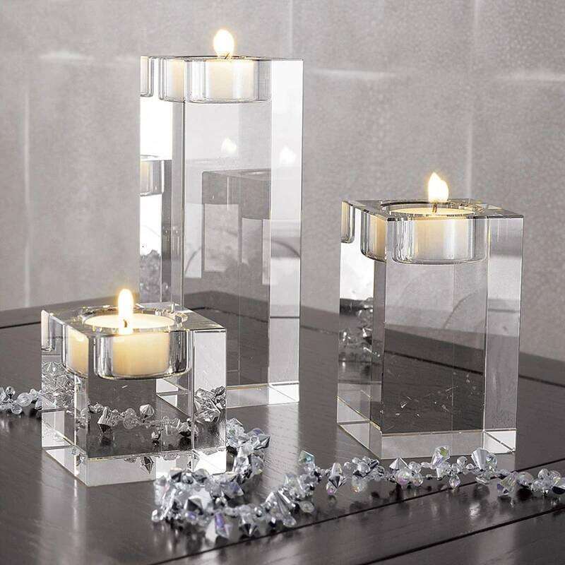 Crystal Glass Romantic Candle Holders Tealight Candlestick Wedding Decorations Home Party Ornaments Desktop H260310
