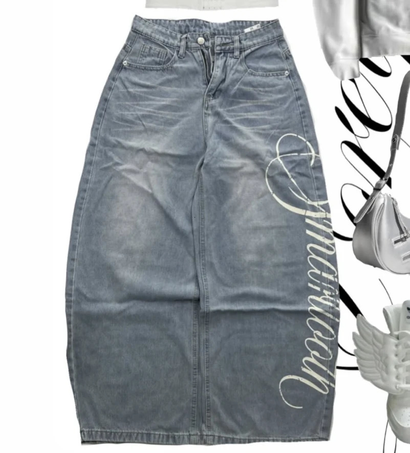 Y2K Streetwear Fashion High Quality Letter Printing Baggy Jean Hip Hop Retro Casual Waist Wide Leg Pants 260309 - view 4