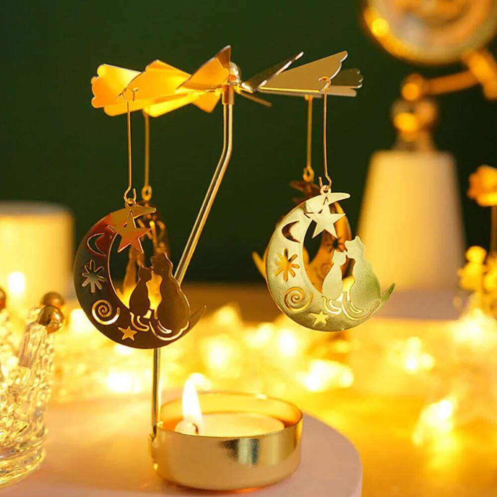 Gold Rotating Candle Holder Christmas Decor Metal Spinning Tealight Carousel DIY for Wedding Party Table Centerpiece Decoration H260310