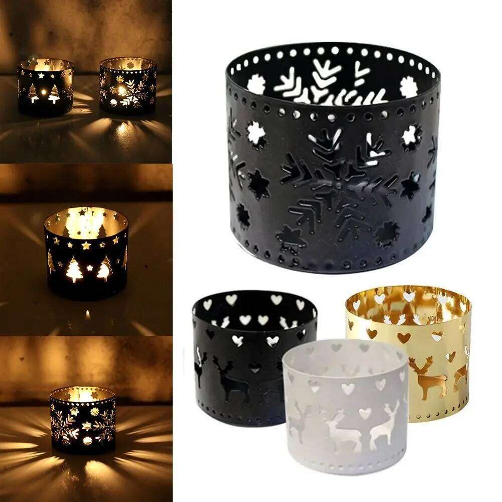 New Iron Christmas Candle Holder Elk Xmas Decorations Hollow Candlestick Navidad Gift Snowflake Home Table Ornaments H260310