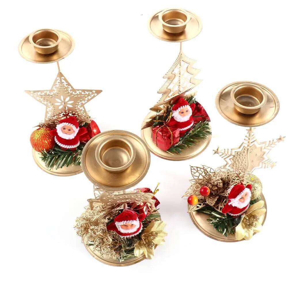 Desktop Table Decoration Metal Santa Claus Snowflake Star Candlestick Stand Holder Candle Pillar Christmas Ornament H260310