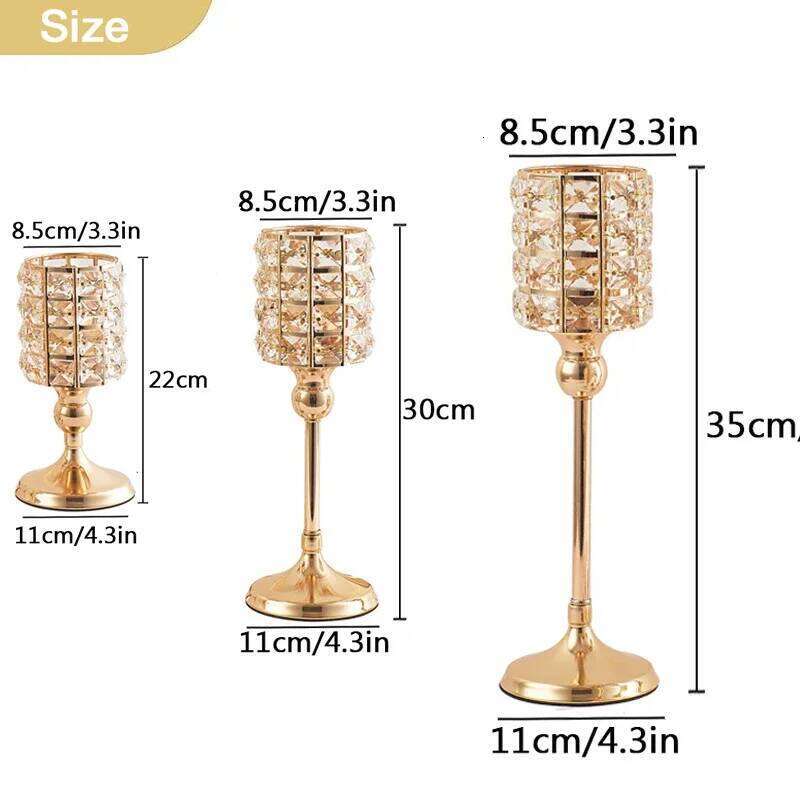 Shiny Crystal Lantern Gold Candle holder Silver Candlelight Dinner Props for Home Valentine's Day Christmas Wedding Decor H260310