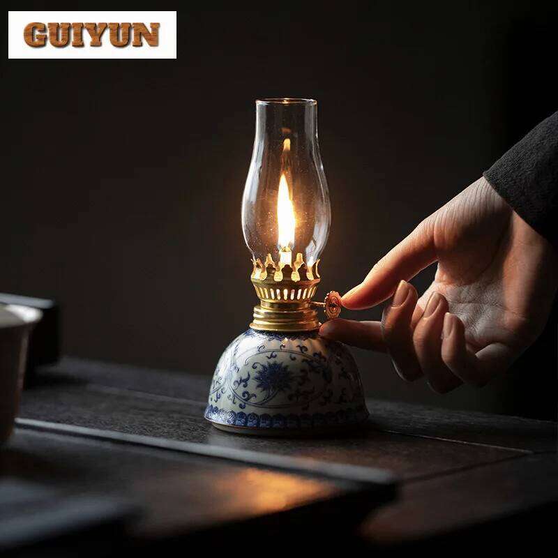 Blue And White Handmade Butter Lamp Creative Wrapped Lotus Candlestick Antique Scented Aromatic Candles Teaware Room Ornaments H260310