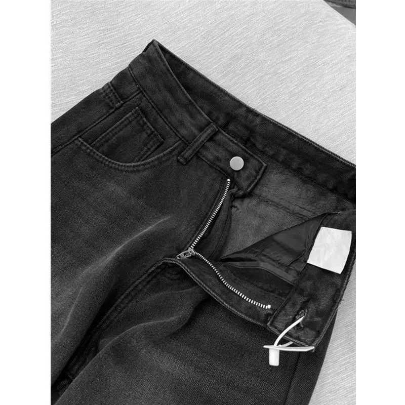 Jeans For Woman Y2k Clothes Black Gray Korean Loose Straight Denim Pants High Waist Wide Leg Trousers Autumn Vintage Style M260310